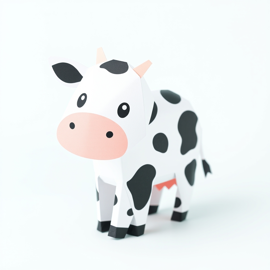 AI-generated cute papercraft of Cute simple 3D paper craft cow for children.