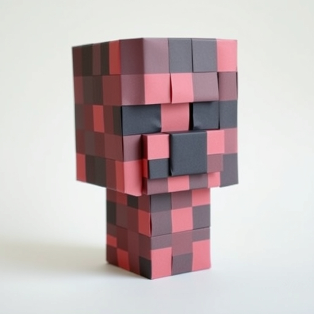 AI-generated minecraft papercraft of Blocky creeper face.