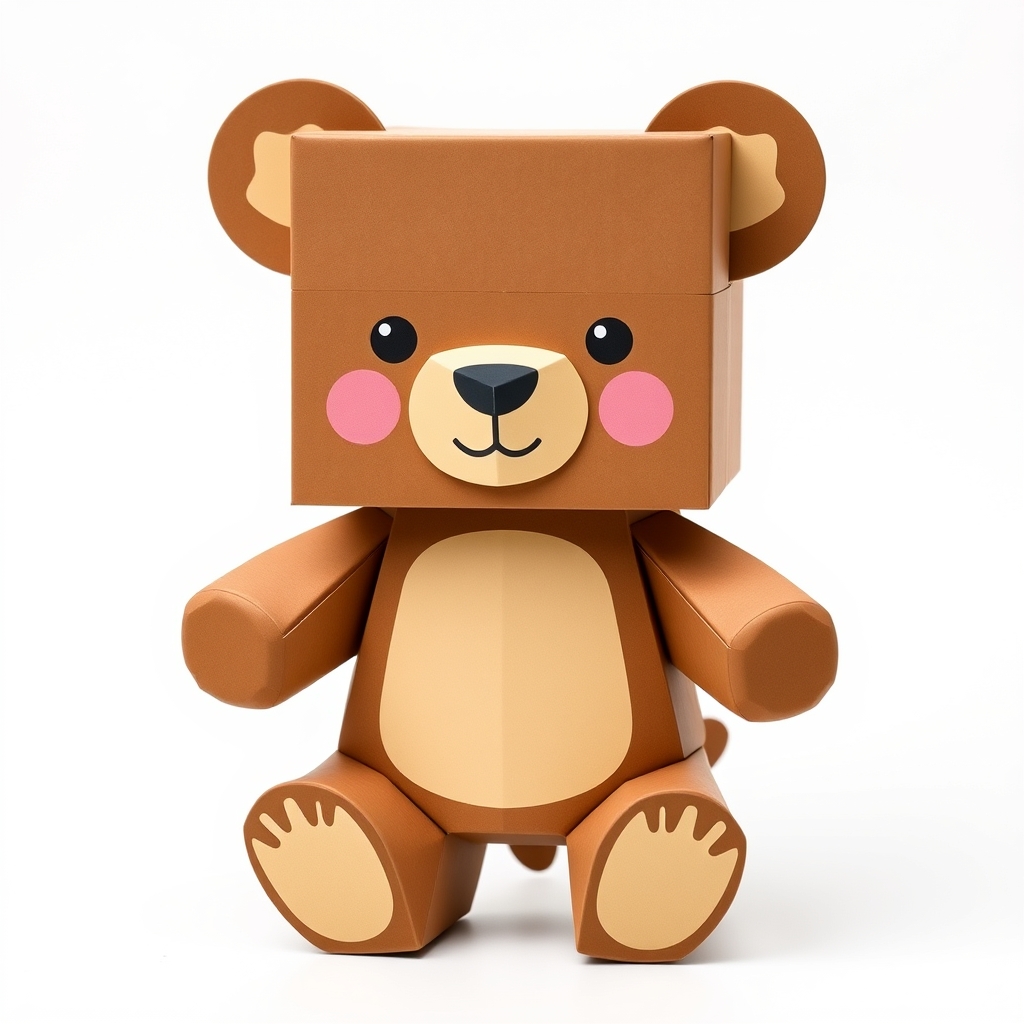Cute Boxy Teddy Bear Paper Toy Papercraft Design