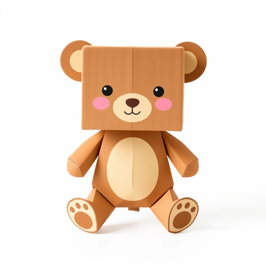 AI-generated papercraft of Cute boxy teddy bear paper toy.