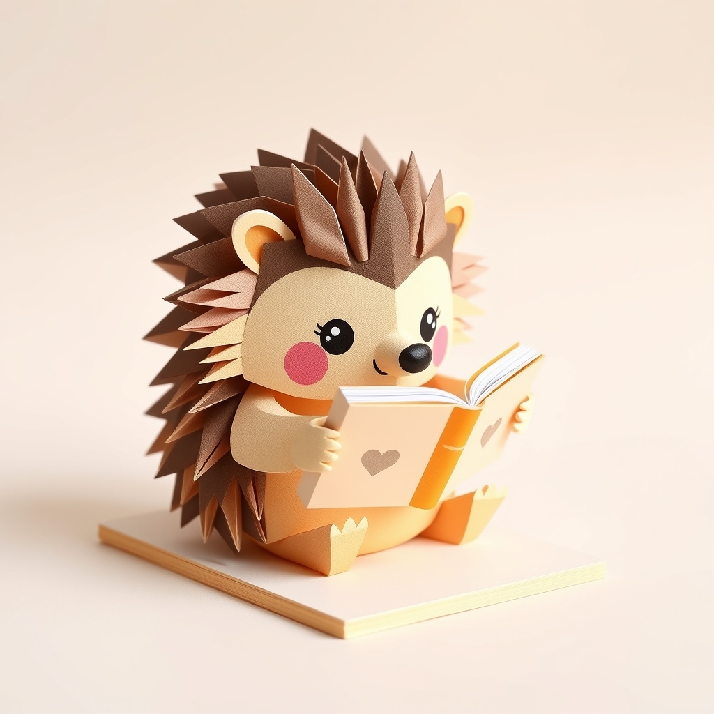Cute Hedgehog Reading A Book Papercraft Design
