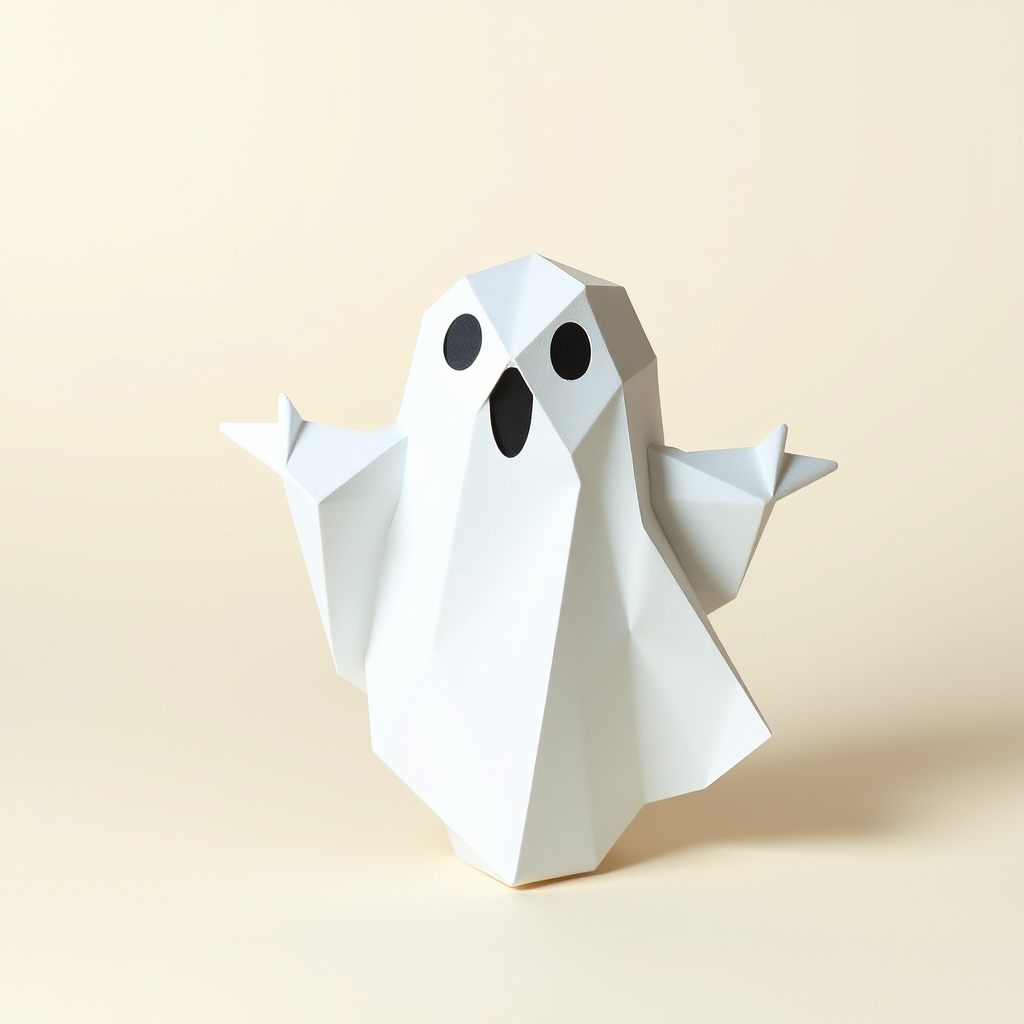AI-generated lowpoly papercraft of Cute simple ghost.