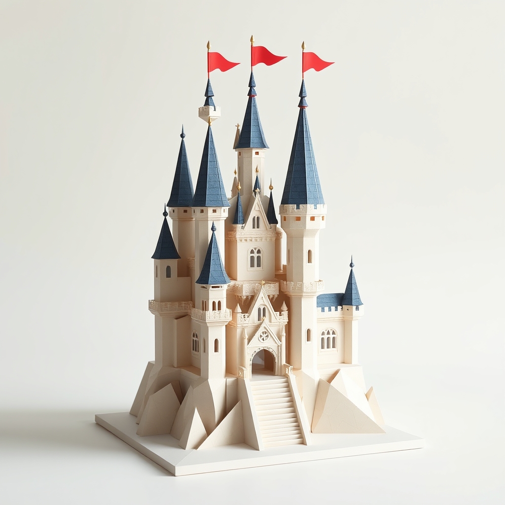 AI-generated lowpoly papercraft of fantasy castle.