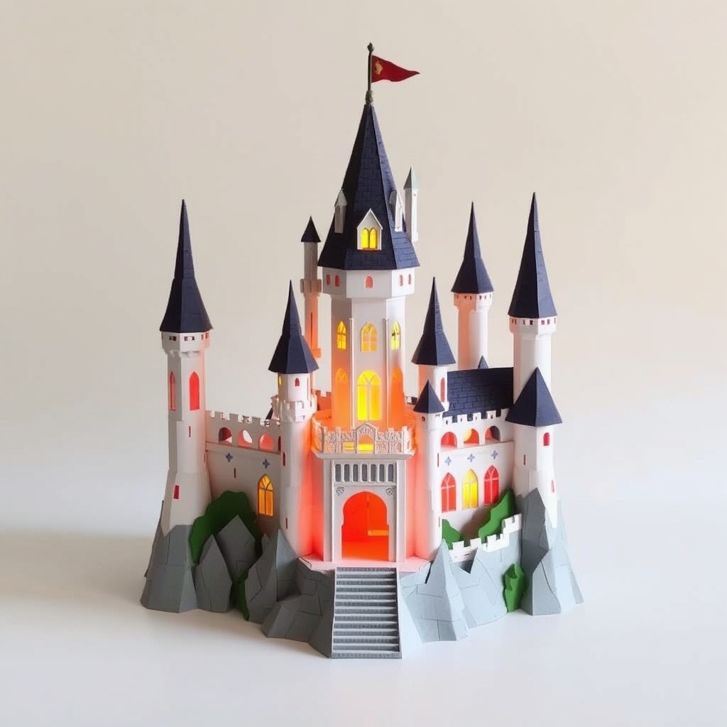 AI-generated papercraft of fantasy castle.