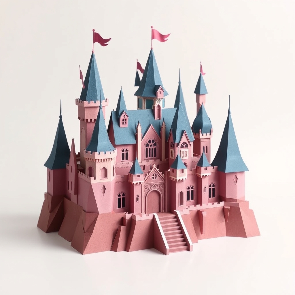 AI-generated lowpoly papercraft of fantasy castle.