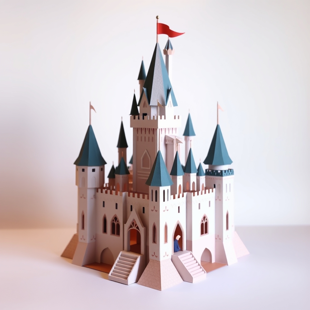 AI-generated lowpoly papercraft of fantasy castle.