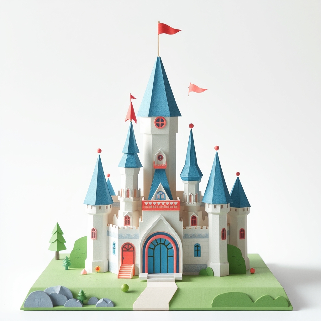 AI-generated cute papercraft of fantasy castle.