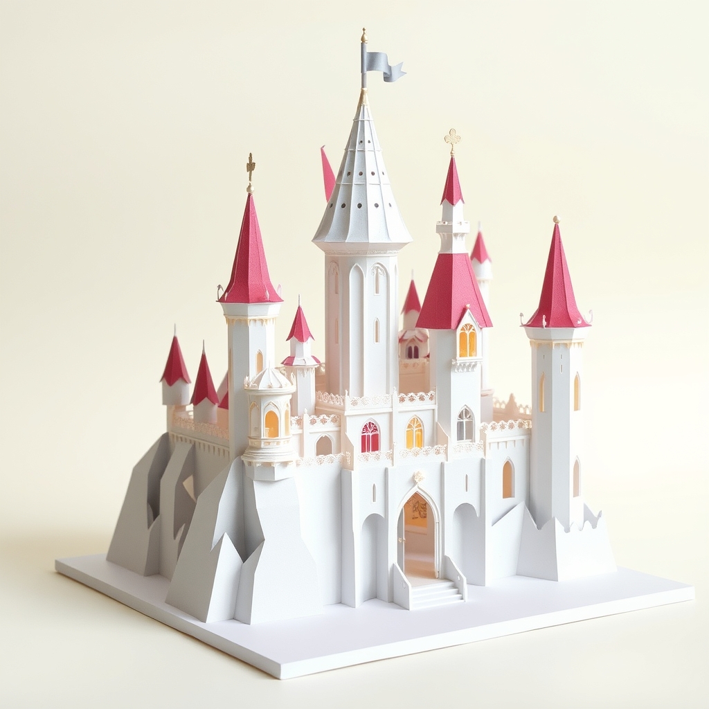 AI-generated papercraft of fantasy castle.