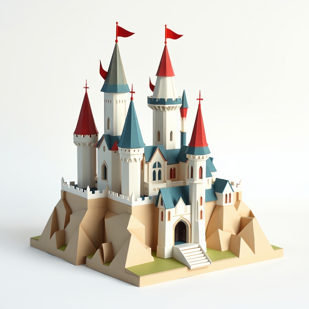 AI-generated lowpoly papercraft of fantasy castle.
