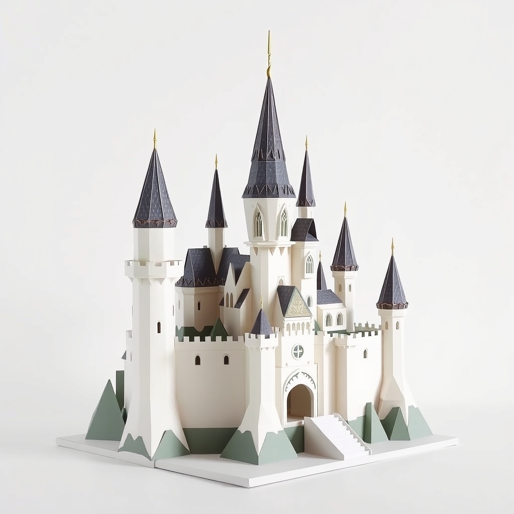 AI-generated lowpoly papercraft of fantasy castle.