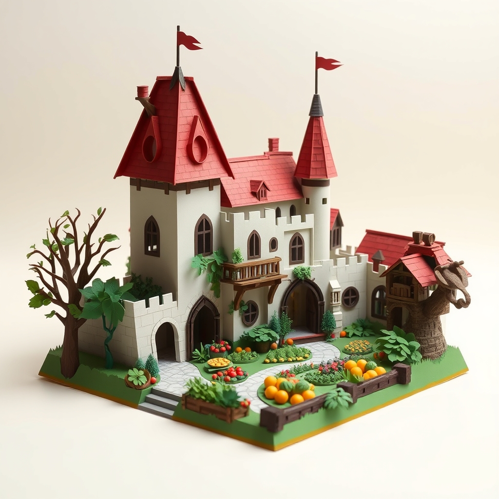 Fantasy Castle with Garden Papercraft — Free Design