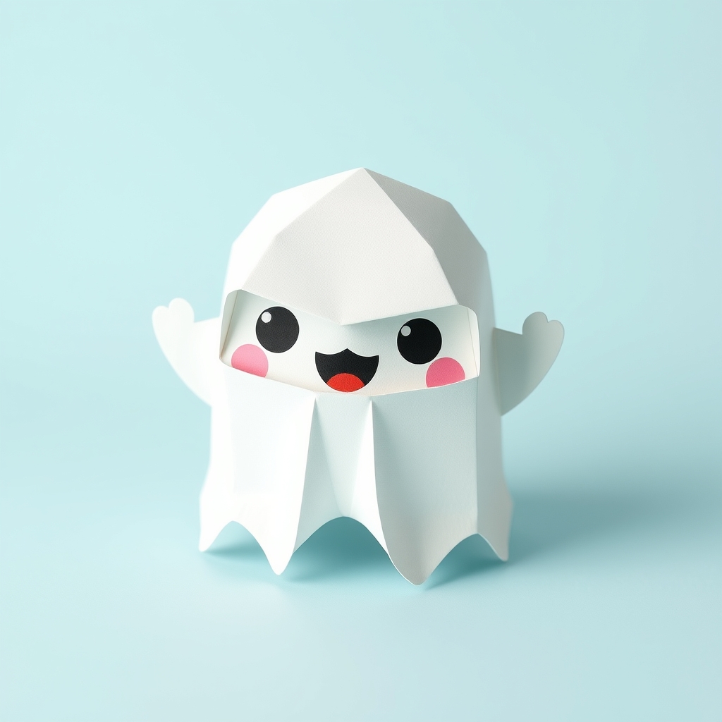 AI-generated cute papercraft of haloveen ghost.