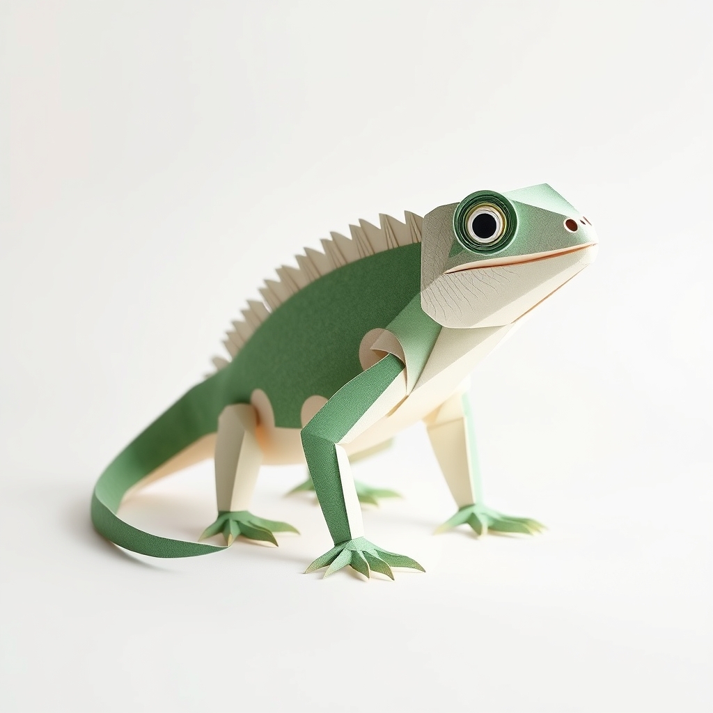 AI-generated lowpoly papercraft of Iguana.