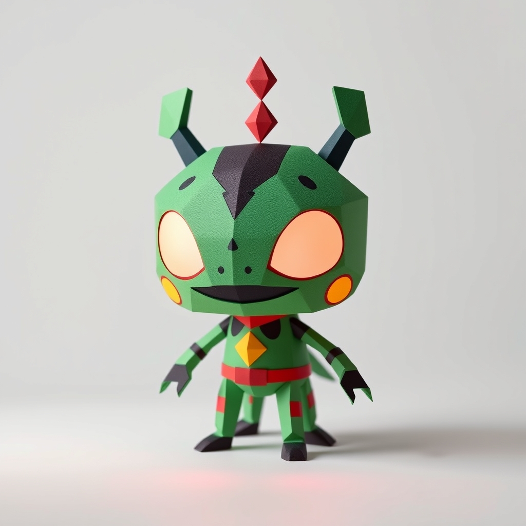 AI-generated lowpoly papercraft of Invader zim gir.