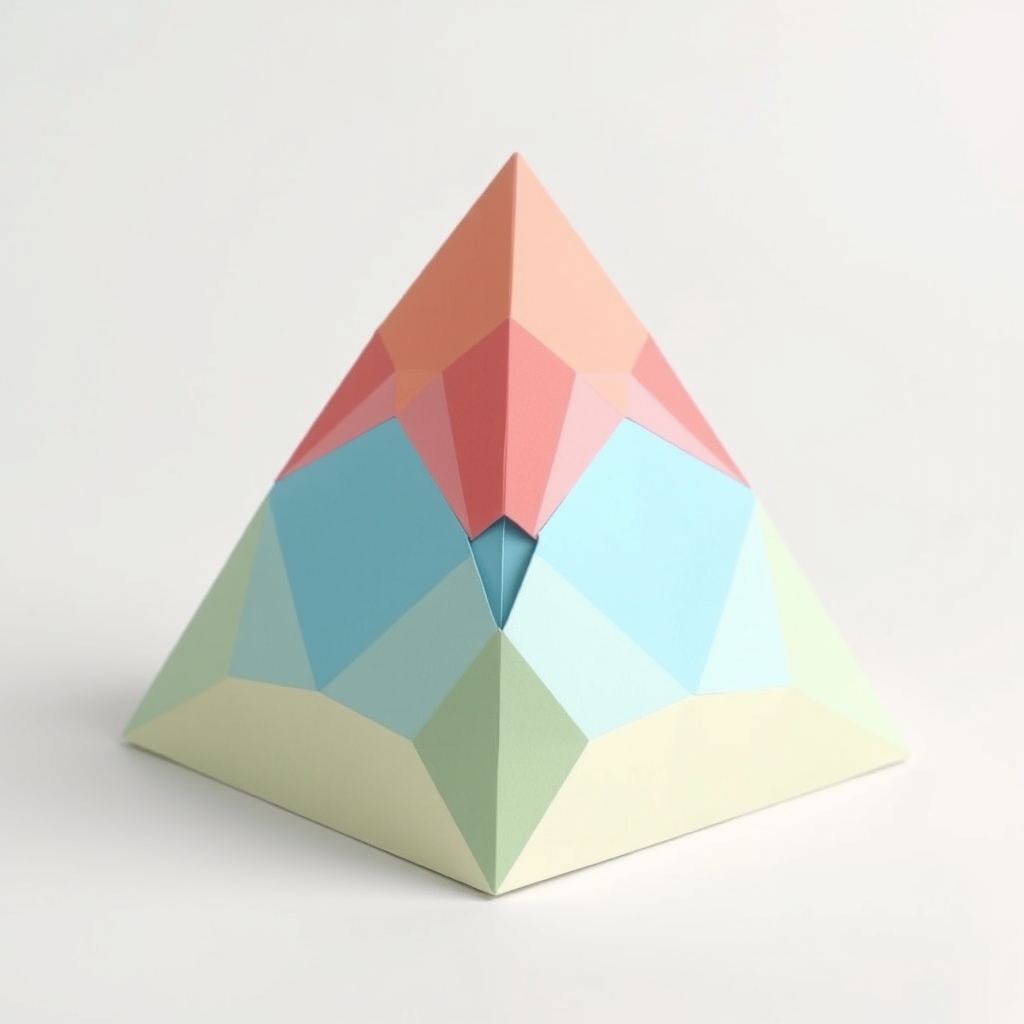 AI-generated cute papercraft of low poly pyramid.