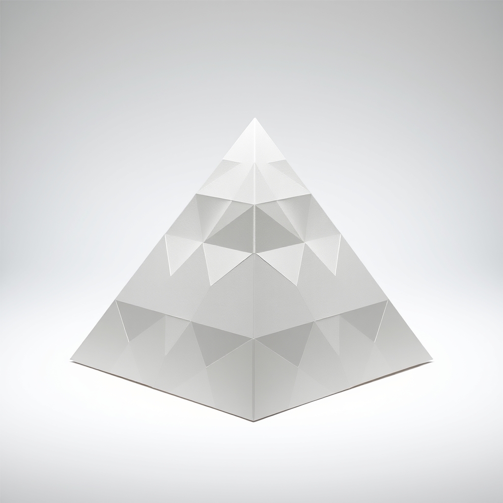 AI-generated pixel papercraft of low poly pyramid.