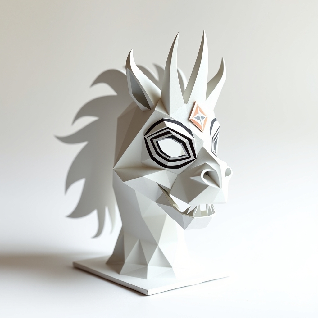 AI-generated lowpoly papercraft of Mascara de burro.