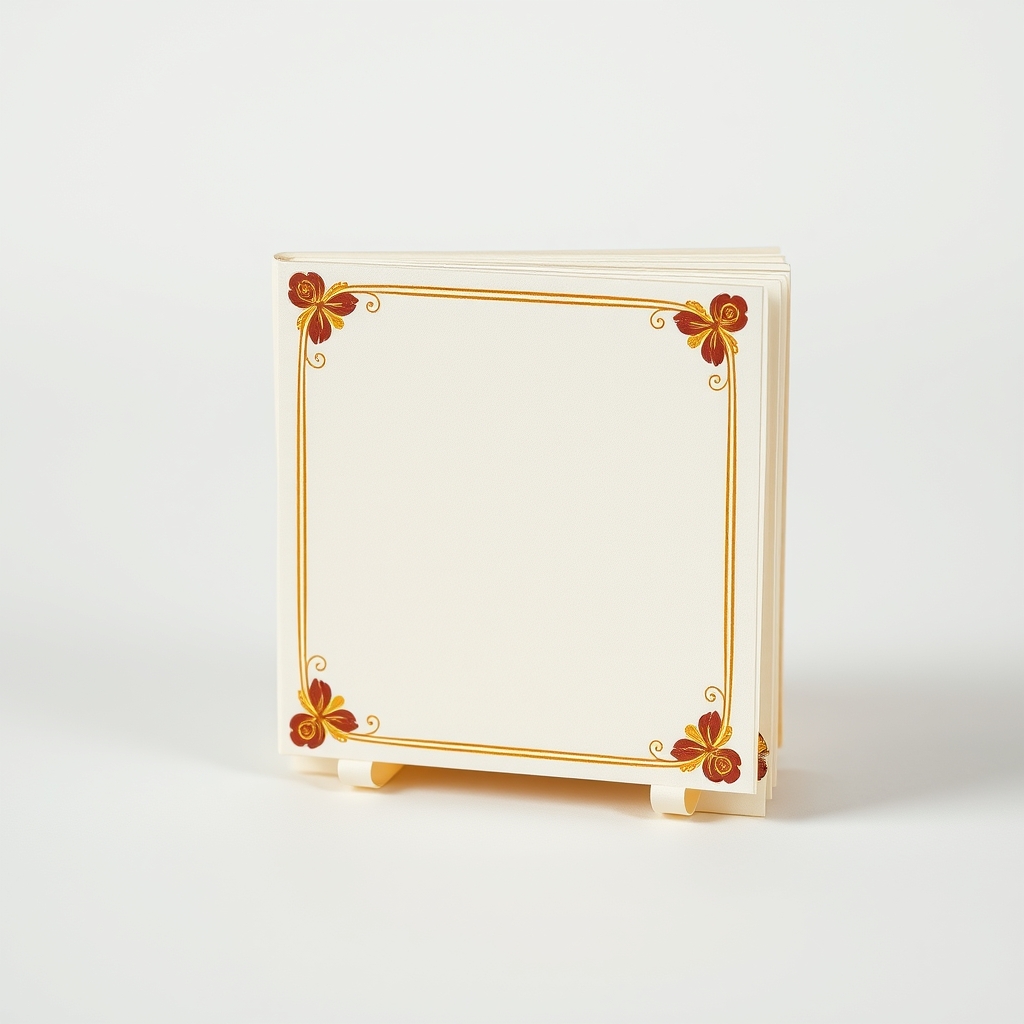 AI-generated cute papercraft of mini notebook made of eight 4cm x 4cm square sheets of cream vintage paper.