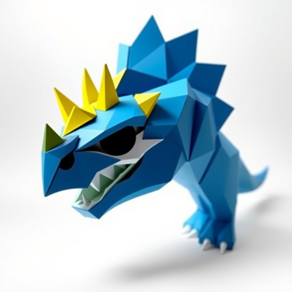 AI-generated lowpoly papercraft of exact replica of the might morphin power rangers triceratops zords head.