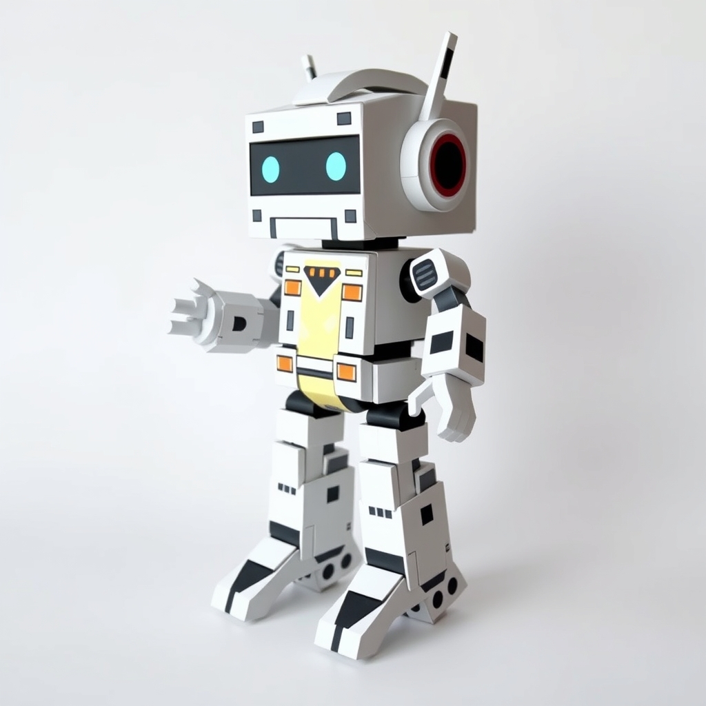 AI-generated lowpoly papercraft of robot toy.