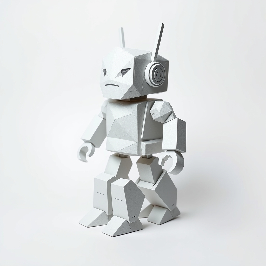 AI-generated lowpoly papercraft of robot toy.