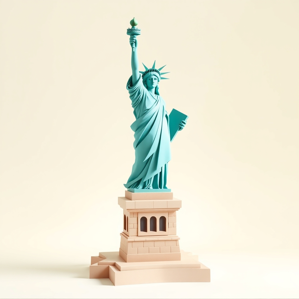 AI-generated pixel papercraft of Statue of liberty.