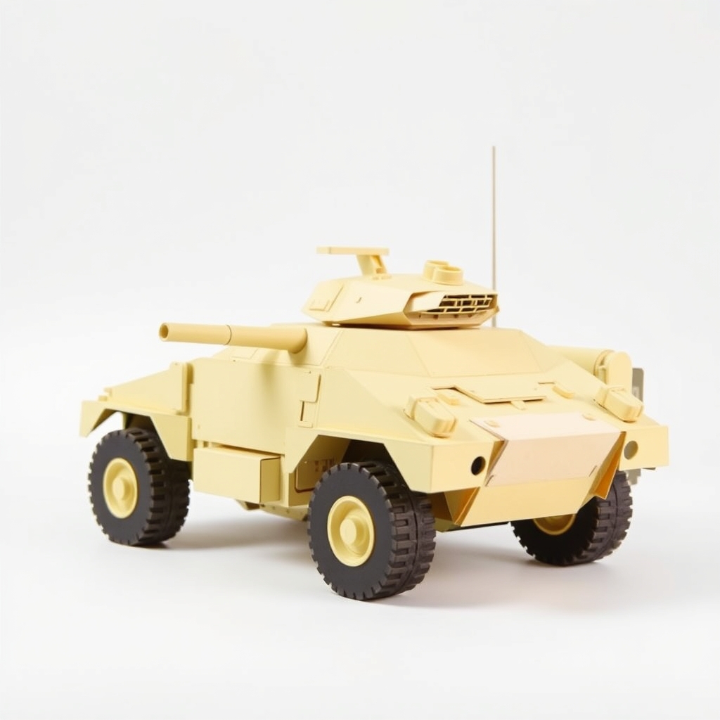 AI-generated lowpoly papercraft of Low poly geometric papercraft of K808 wheeled armored personnel carrier.